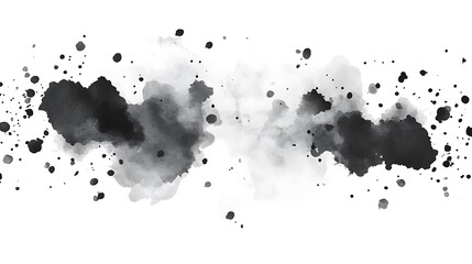 Abstract grayscale watercolor splatter.