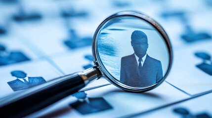 Fototapeta premium Hr, recruitment concept, business people choose best candidate for job. Hiring agency, human resource service, research and interviewing applicant for vacant work place, Line art vector illustration