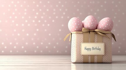 Pastel pink gift box with eggs, Happy Birthday