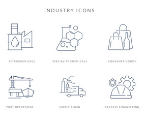 A set of Industry Icon - PetroChemicals, Consumer Goods with Supplychain