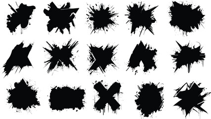 Black Paint Splashes Set on White Background
