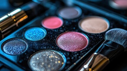 Close-up of colorful eyeshadow palettes