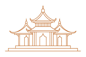 Fototapeta premium Beautiful Thai Temple Pavilion Line Drawing. Cultural Heritage Art