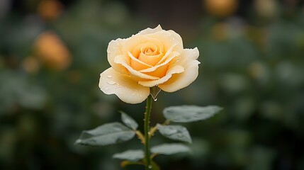 Dewy Pale Yellow Rose Bloom.