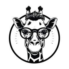 A black and white illustration of a giraffe, showcasing its tall, elegant form with intricate details. Perfect for wildlife art, minimalist designs, tattoos, logos, and nature-themed graphics.