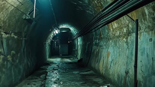 Exploring the eerie corridors of a disused underground mine in twilight, A look inside a disused underground mine which is now being used as a hideout