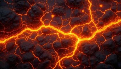 Fiery Lava Texture with Glowing Cracks and Volcanic Background