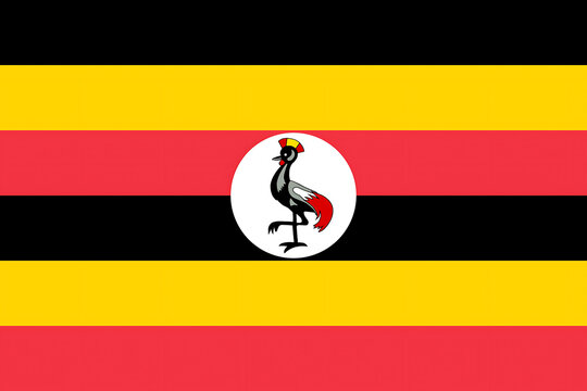 Uganda Flag with Black Yellow Red Horizontal Stripes and Crested Crane