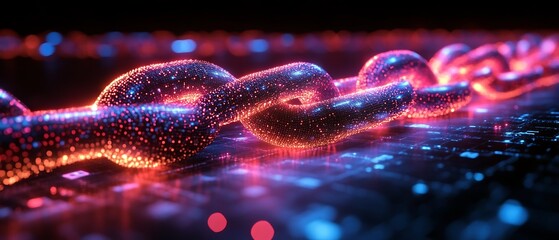 Glowing chain link in digital space.
