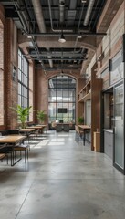 Fototapeta premium Modern Industrial Style Workspace with Large Windows and Natural Light