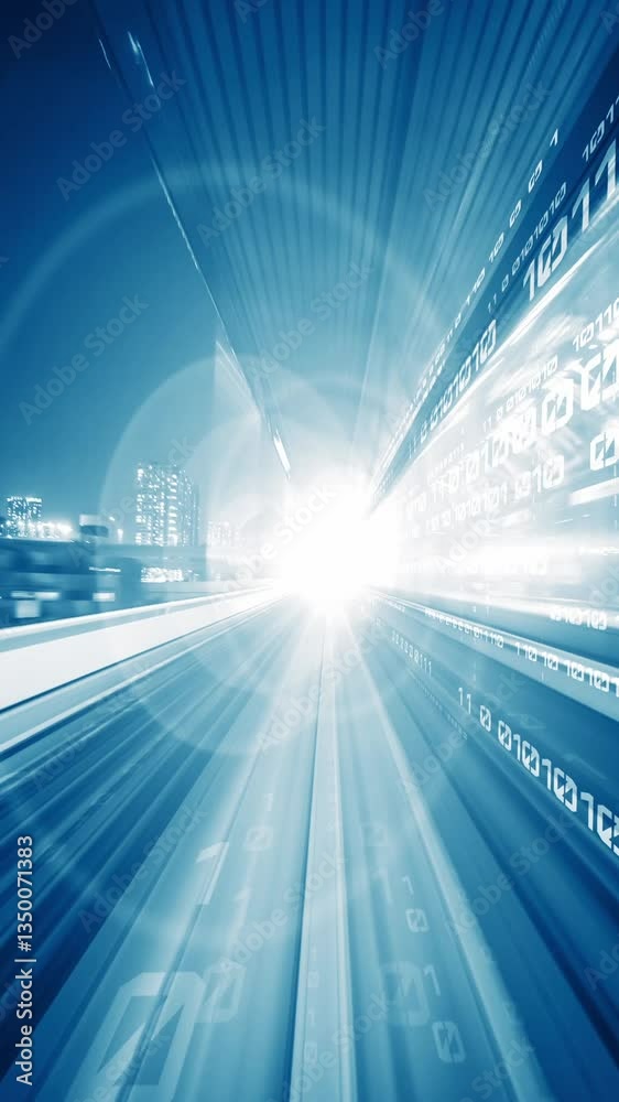 Poster digital data flow on road in concept of cyber global communication and coding with graphic creating 