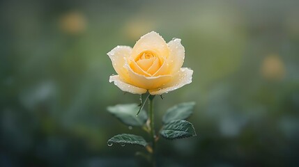 Dewy Yellow Rose Garden Bloom.