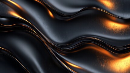 Obraz premium Abstract dark liquid surface with golden shimmering light highlights