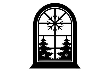 Frosty Window Icon Silhouette. Winter Wonderland Design