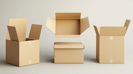 3D set of cardboard boxes isolated on white background. Vector realistic illustration of carton package for parcel delivery, closed and open packaging, product stored at warehouse, shopping order