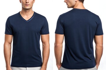 A classic navy v-neck tee showcasing sophisticated simplicity and effortless style with a subtle contrasting trim.