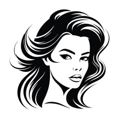 A stylish and artistic silhouette of a girl, capturing grace and elegance in a minimalist black and white design. Perfect for fashion, beauty, logo design, branding, and artistic illustrations.