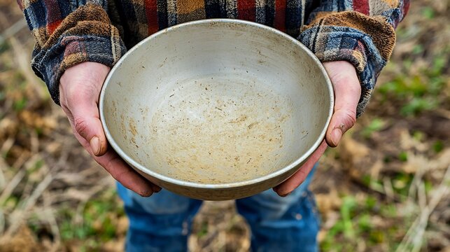 Person holding an empty bowl symbolizing world hunger and food scarcity