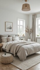 Fototapeta premium Cozy and Minimalist Bedroom with Natural Light and Neutral Tones