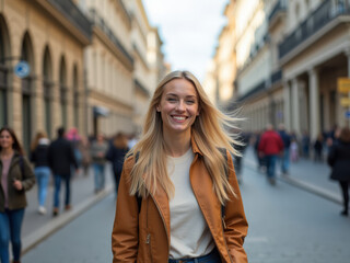 Fototapeta premium Happy white woman enjoying a moment of joy 