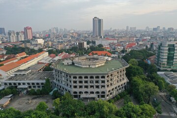 Jakarta, Indonesia, July 12, 2022. Aerial view The Pasar baru Post and Giro Office Building is a building located at Jalan Pos Number 2, Administrative City of Central Jakarta