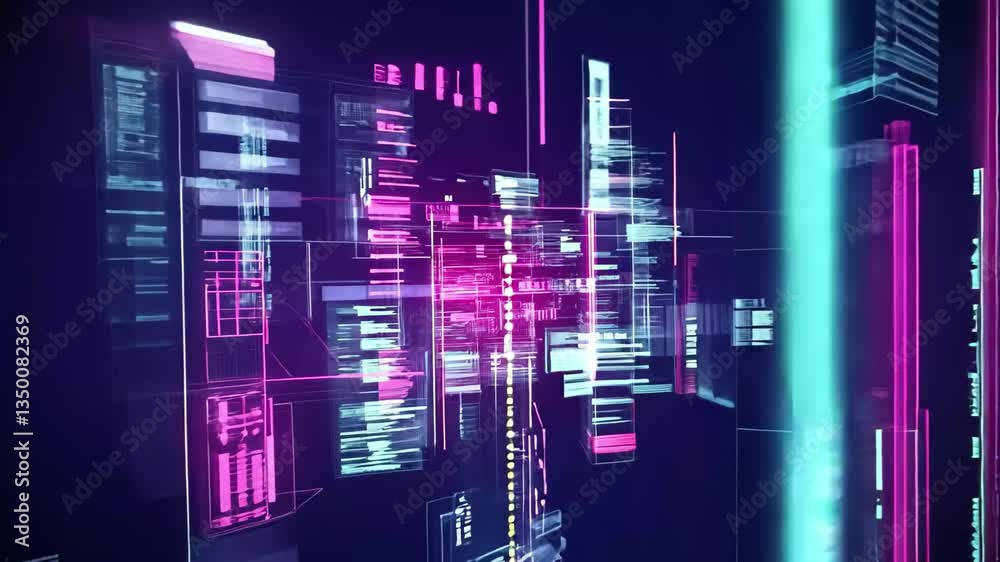 Fototapete Futuristic hexagonal coding background filled with vibrant neon colors and intricate patterns, 4K hexadecimal coding concept Futuristic background with numbers and letters Seamless