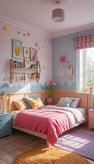 Cozy and Colorful Bedroom with Pastel Decor and Natural Light
