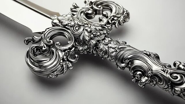 Sword made of silver. A silver sword with a pattern of light. Close up of a sharp shadow up. A sword fashioned lifestyle from silver.
