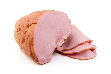 Smoked pork loin, isolated on white background.