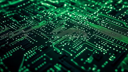 Obraz premium Abstract Green Circuit Board Technology Background Digital Electronic HighTech Pattern Design Modern Illustration Futuristic Network Innovation 