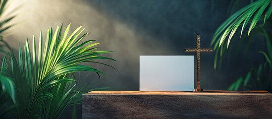Palm Sunday Background with Cross and Blank Sign for Text Space