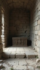 Abandoned Stone Chamber with Ornate Treasure Chest Inside