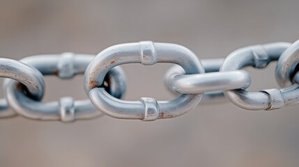 Fototapeta premium Close-up of a metal chain link. A section of chain with links exhibiting a mix of colors, including silver and rusty tones