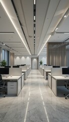 Obraz premium Modern Office Interior with Bright Lighting and Neat Desks