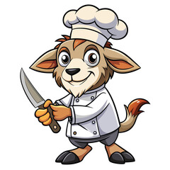 Cartoon chef goat holding a knife