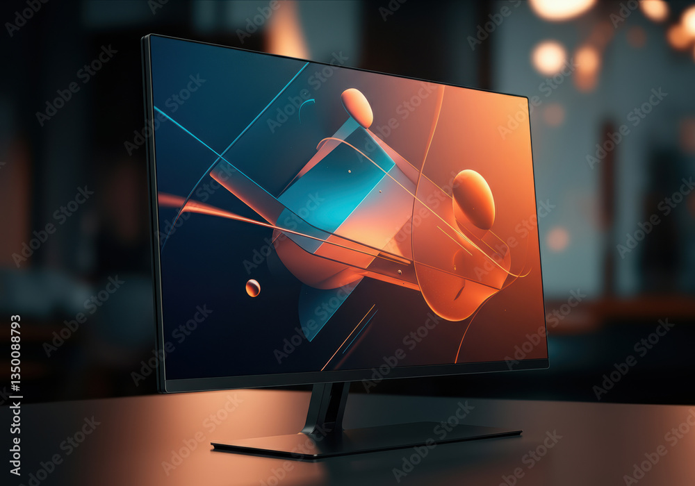 Fototapete modern mockup of a sleek computer monitor displaying abstract digital art