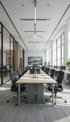 Modern Office Space with Sleek Design and Large Windows