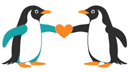 Obraz premium Two penguins sharing a heart.