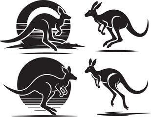 Kangaroo Jumping Silhouette Vector Illustration Art-1