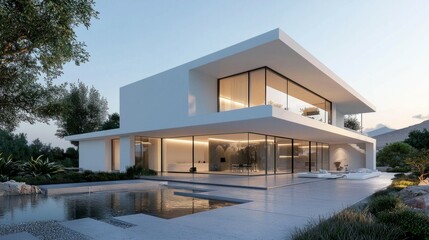 Modern Minimalist Architecture with Glass Facades and Outdoor Pool