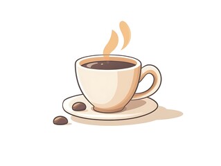 Obraz premium Hot coffee in a cup and saucer with beans.