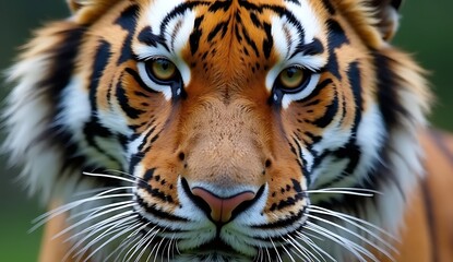 Obraz premium Close-Up of Tiger’s Face, Sharp Details in Fur, Whiskers, and Eyes