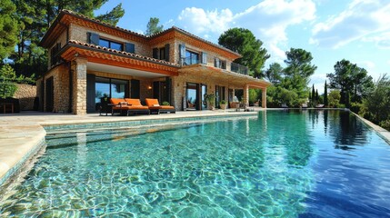 Obraz premium Luxurious villa with pool overlooking countryside