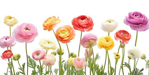 Fototapeta premium PNG Pastel Colorful ranunculus flower bush flowers colorful blossoms.