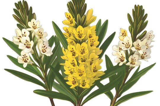 Artistic illustration showing detailed honeybush blossom composition