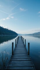 Fototapeta premium Serene Lake Dock Under a Clear Blue Sky with Reflections