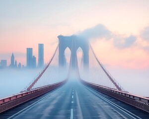 Obraz premium Foggy Bridge Cityscape Sunrise.