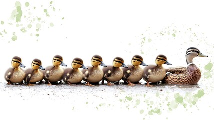 Fototapeta premium Ducklings Following Mother for Nature's Leadership.