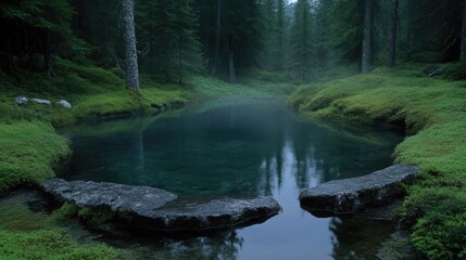 Obraz premium Misty forest spring. Tranquil alpine stream