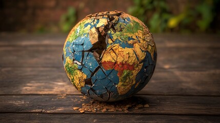 Shattered globe symbolizing the impact of war and destruction
